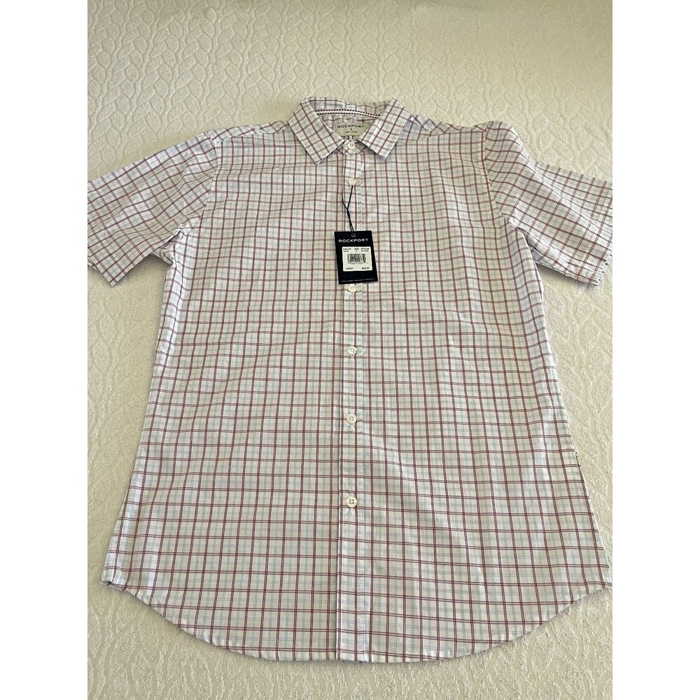 Rocport Sz S Men's Botton-Down Short Sleeve Shirt Plaid Pattern Casual Collar